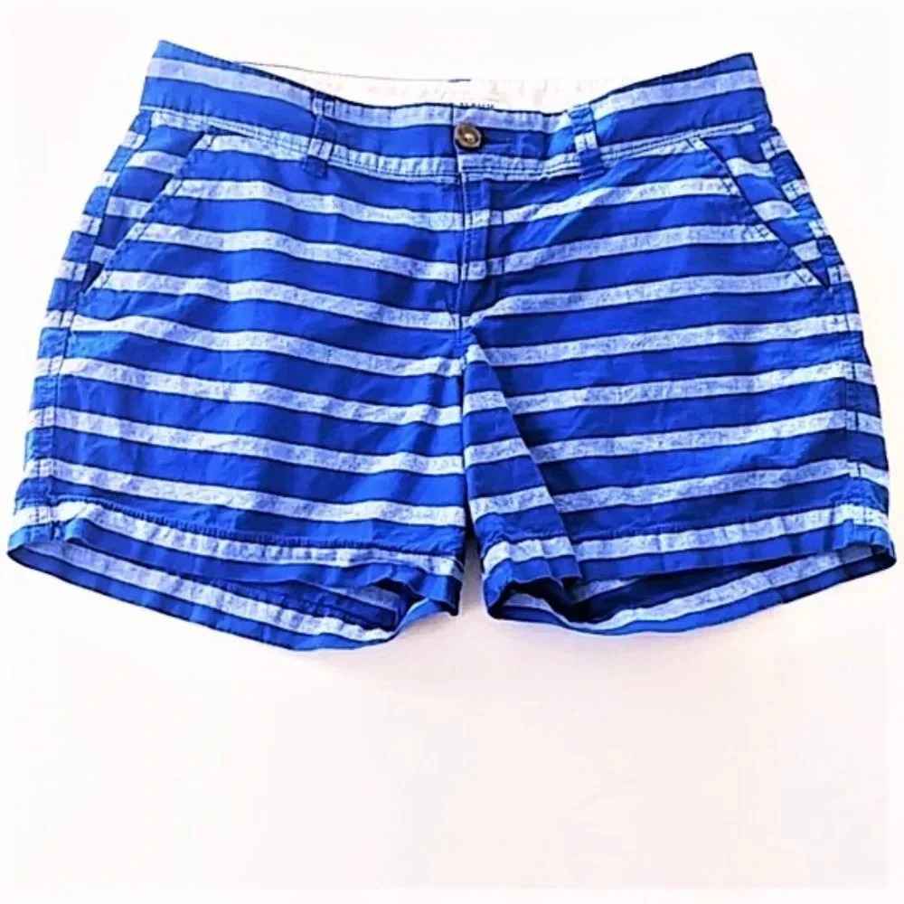 Old Navy Women Blue White Stripe Chino Shorts Size 2‎ Casual Summer Beach